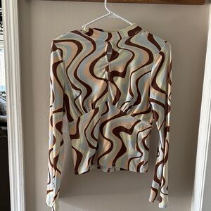 Almost Famous Long Sleeve Swirl Print Top - Brown, Cream, Light Blue